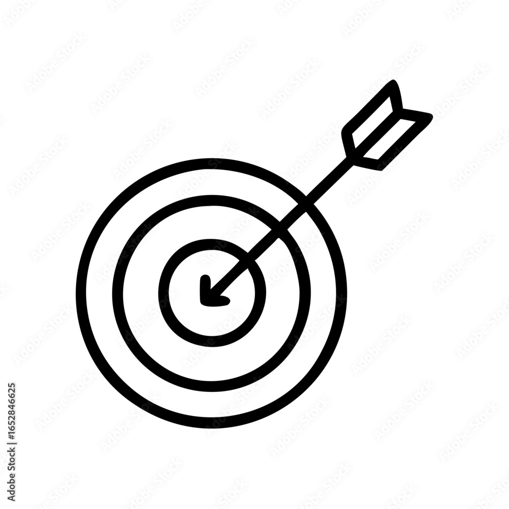 Aufkleber arrow hitting the center of a circular target with concentric rings in a simple line drawing style i