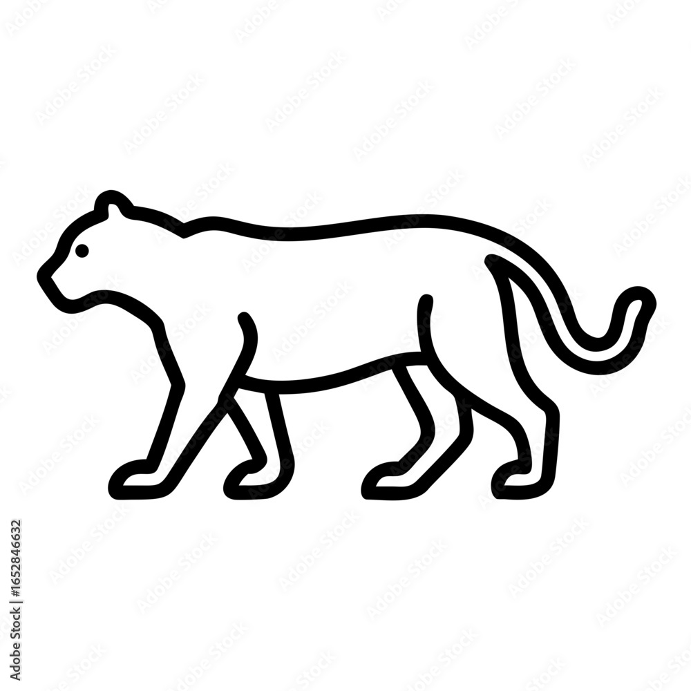 Aufkleber simple outline drawing of a feline walking with a curled tail and small head and rounded ears design