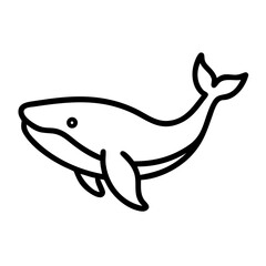 Simple outline drawing of a large aquatic mammal with fins and tail swimming in the ocean water