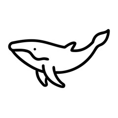 Simple line drawing of a large marine mammal swimming with its flippers and tail viewed from the side