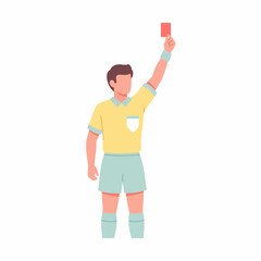 Soccer Referee Raising Red Card in Yellow Uniform Flat Vector Illustration.