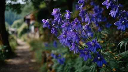 Vibrant Purple Wildflowers Along a Tranquil Garden Pathway