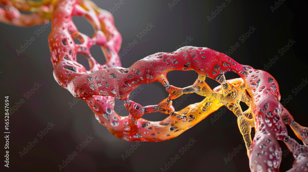 Poster vibrant and intricate representation of molecular structure, showcasing twisted form with blend of r