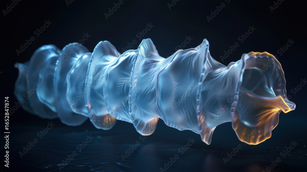 Aufkleber translucent, spiraled object resembling jelly like structure is displayed against dark background, s