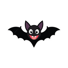 Cartoon Bat Illustration with Smiling Face for Halloween and Spooky Season Themed Designs and Decorations on White