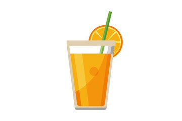 Download this vibrant and refreshing orange juice vector illustration featuring a tall glass filled with bright orange juice and garnished with a lemon slice. 