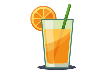 Download this vibrant and refreshing orange juice vector illustration featuring a tall glass filled with bright orange juice and garnished with a lemon slice. 