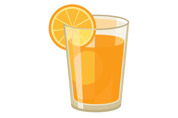 Download this vibrant and refreshing orange juice vector illustration featuring a tall glass filled with bright orange juice and garnished with a lemon slice. 