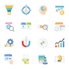 Digital Marketing Icon Set SEO, Ads, Analytics, Strategy, Social Media
