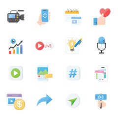 Video Marketing & Social Media Icon Set Live Stream, Content Creation