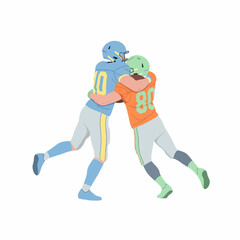 Dynamic American Football Players Tackling Action with Ball Flat Vector Illustration.
