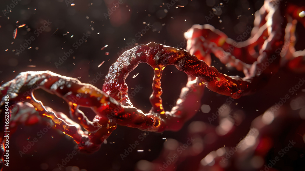 Poster close up view of molecular structure resembling dna, showcasing intricate details and textures. imag
