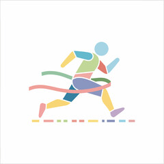 Colorful Runner Crossing Finish Line Abstract Geometric Style.