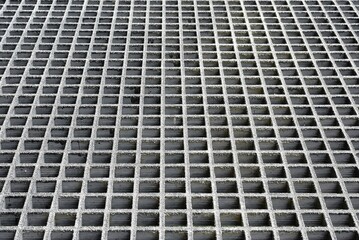 Grey diagonal grid box structure for abstract background design; front overhead view.