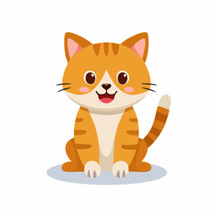 Obraz premium Simple cartoon illustration of a cute, friendly orange tabby cat sitting with a happy expression on a pure white background.