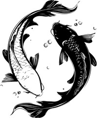 Yin Yang Koi Fish black and white vector illustration