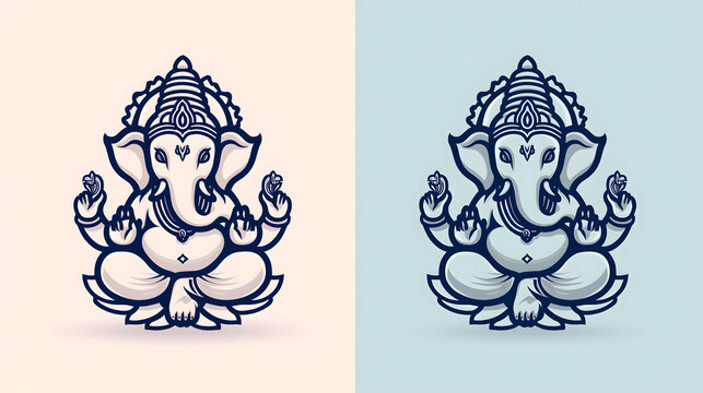 Simple line art of Lord Ganesh on white background