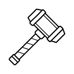 Stylized outline drawing of a mighty hammer on a white background