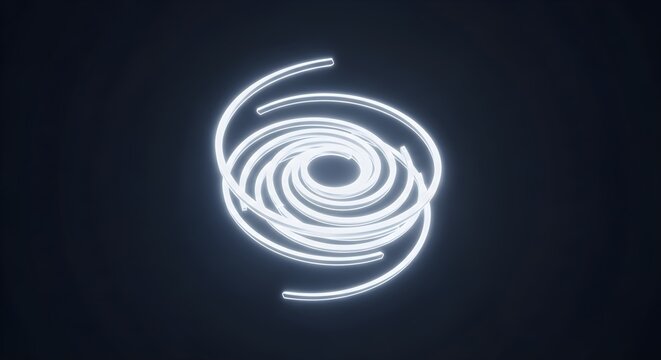 A luminous white spiral composed of concentric rings on a dark background.