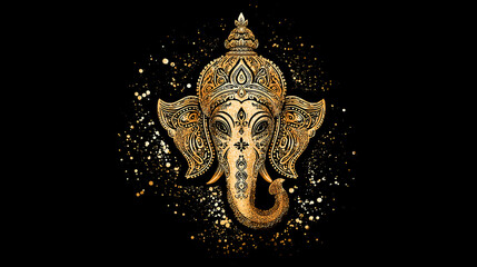 Naklejka premium Golden art of Lord Ganesh on dark background, Happy Ganesh Chathurthi