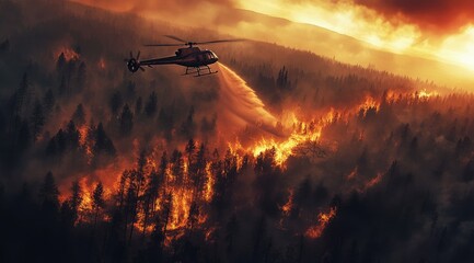 Obraz premium Helicopter battling forest fire (1)