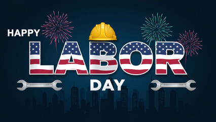 Happy labor day celebration with american flag design and fireworks