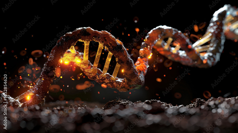 Aufkleber close up view of dna double helix structure, showcasing intricate details and glowing elements. back