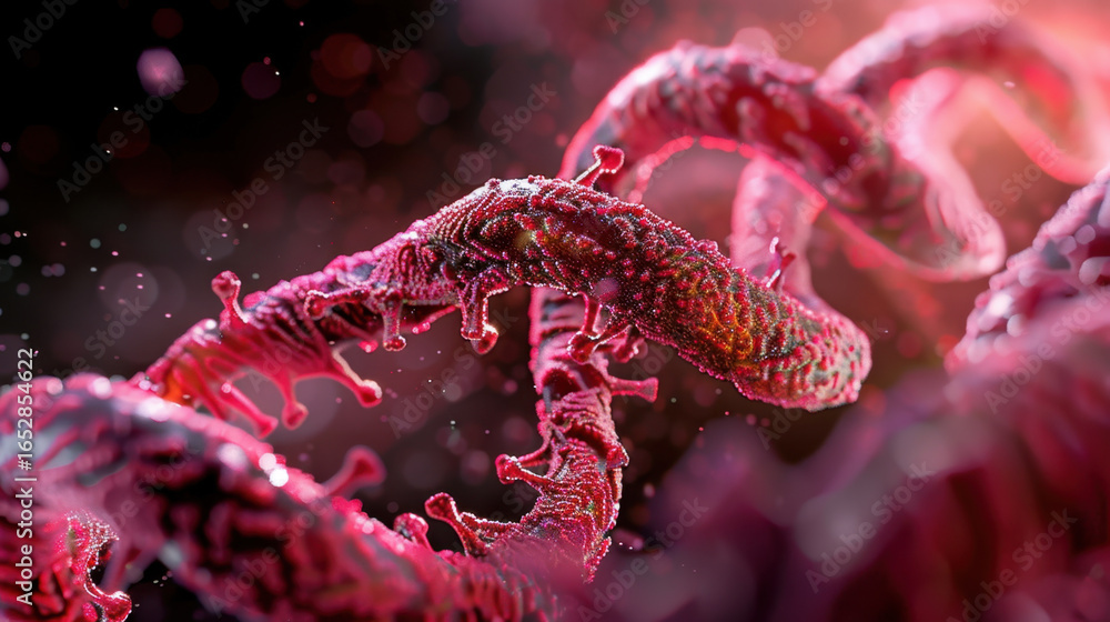 Poster detailed visualization of virus structure, showcasing intricate details and vibrant colors. image ca