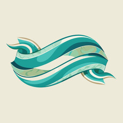 Teal Wavy Ribbon Banner Scroll — Blank Vintage Label Vector