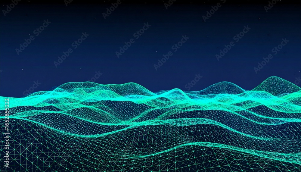 Poster abstract technology background with polygonal mesh, glowing nodes and connections, futuristic digita