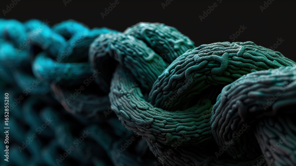 Aufkleber textured chain link with intricate details, showcasing blend of teal and dark colors. close up persp