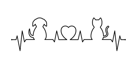 cat and dog heartbeat pulse isolated on a transparent background