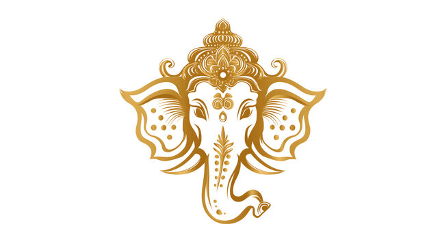 Golden line art of Lord Ganesh on white background