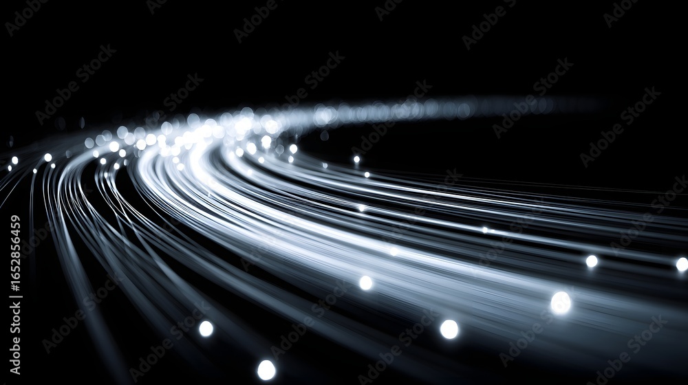 Poster a dynamic, curving array of light streaks radiates across a black backdrop, punctuated by glowing sp