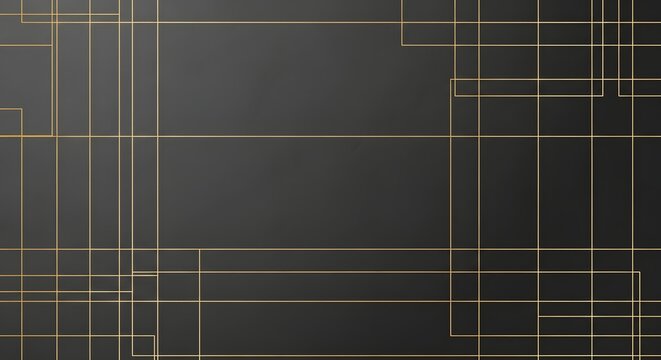 Abstract geometric design with gold lines on dark gray background.