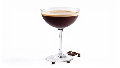 Elegant Glass Filled with Rich Coffee Beans Beside a Cup of Aromatic Coffee Creating a Cozy Scene