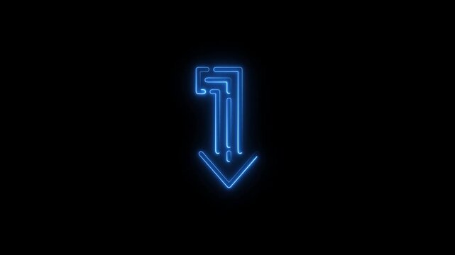 Glowing Blue Neon Arrow Down Abstract Digital Animation Dark Background Futuristic Directional