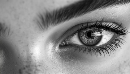 Expressive Eyes Of A Beautiful Woman Captured In Close-Up Black-And-White Photography, Conveying A Soulful And Captivating Gaze.