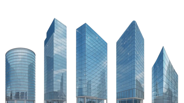  Modern Glass Buildings on a Transparent Background