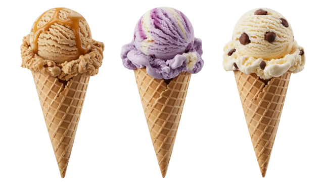 Ice Cream in Waffle Cones on a Transparent Background