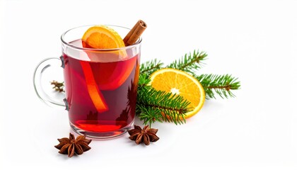 Inviting Glass of Warm Mulled Beverage Infused with Aromatic Cinnamon and Fresh Orange Slices for Winter