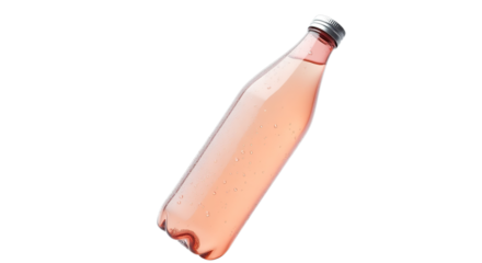 A modern clear plastic beverage bottle filled with a vibrant pink refreshing drink and a sleek silver cap perfect for refreshing healthy hydration