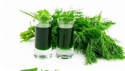 Refreshing Green Juice Served in Glass Beside Fresh Bunch of Fragrant Dill Herb in Bright Setting
