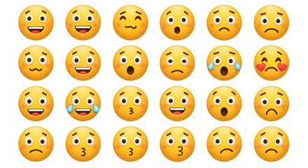 Diverse set of expressive emoji icons representing various human emotions