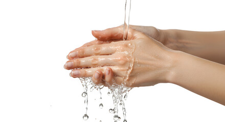 Hand of a woman washing her hands isolated on PNG background.