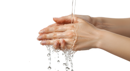 Hand of a woman washing her hands isolated on PNG background.