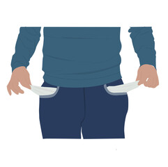 man pulling out his trousers pockets; No money concept