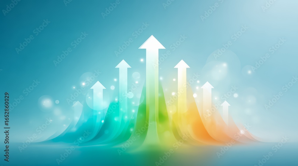 Poster colorful background with a series of arrows pointing upwards. the arrows are of different colors and