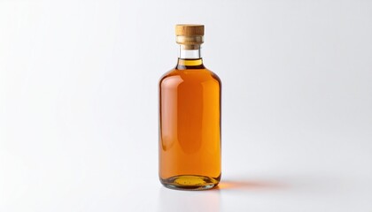 Elegant Bottle of Golden Whisky on Pristine White Background Highlighting Luxury and Sophistication