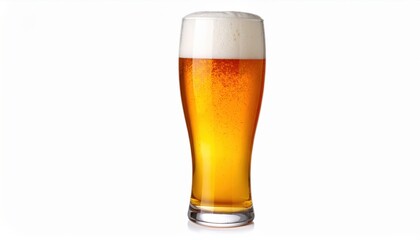 Refreshing Glass of Golden Beer on Pristine White Background Evoking Relaxation and Enjoyment